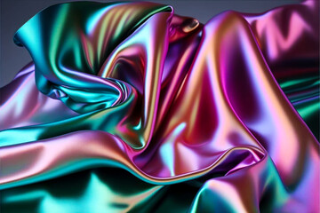 Close up view of shiny material with very colorful design on it. Generative AI.