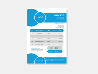 Modern and Creative invoice design. Invoice Layout with Blue Accents. 