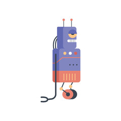 Funny comic robot android on monowheel cartoon flat vector illustration isolated. © Kudryavtsev