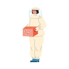 Woman beekeeper or apiarist cartoon character flat vector illustration isolated.