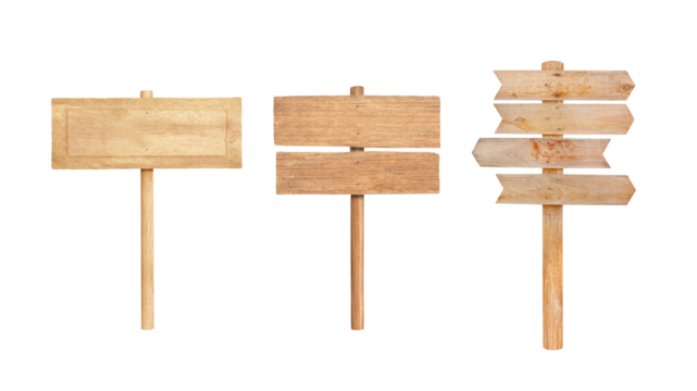 Old Wooden sign isolated on white background with clipping path included.