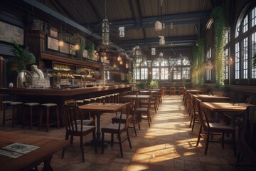 A computer-generated image of a dining establishment. Generative AI