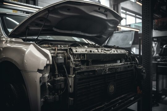 Maintenance of car AC system in auto repair shop. Generative AI