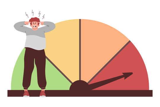 Man having high level emotional stress flat vector illustration isolated.