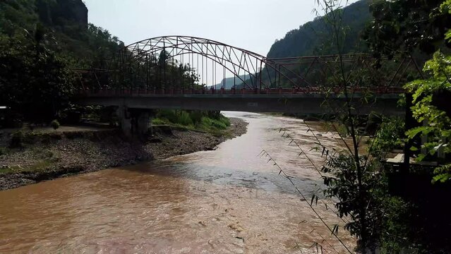 cloudy water river in forest landscape