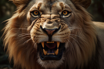 Growling lion close up. Generative AI.