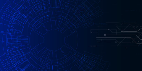 technology modern future background illustration Dark blue background with white dotted lines and lines. Square, circle and point glow