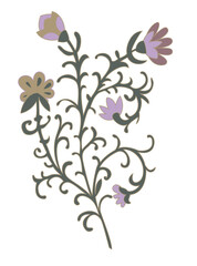 Fototapeta na wymiar Blooming flower with stem and buds, paisley design