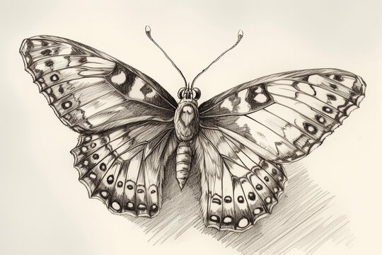 Pencil sketch drawing of a butterfly - Generative AI