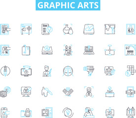 Graphic arts linear icons set. Typography, Logos, Illustration, Design, Layout, Vector, Branding line vector and concept signs. Color,Arrk,Composition outline illustrations