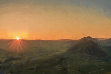 Digital painting of a sunset on Parkhouse Hill and Chrome Hill
