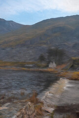 Digital painting of Cwmorthin Terrace and Rhosydd Slate Quarry, Blaenau Ffestiniog
