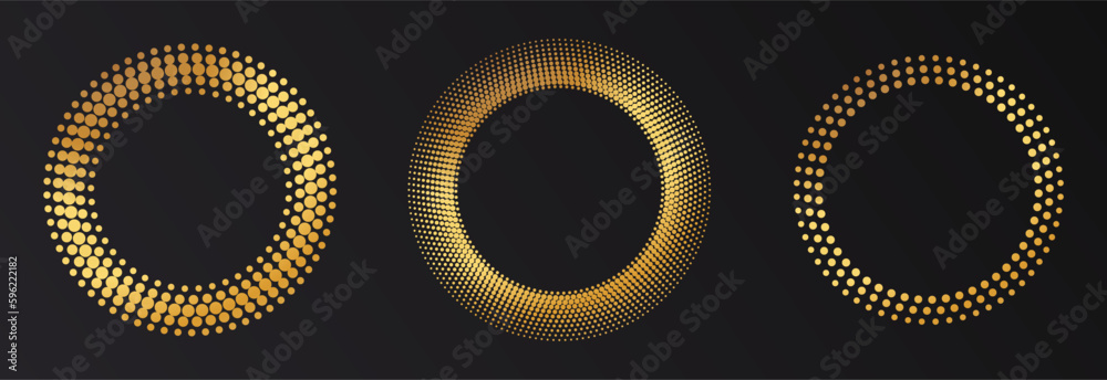 Wall mural Gold Halftone round frame. Golden luxury Halftone circle logo.