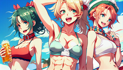Obraz na płótnie Canvas anime girls in bikini dancing at the party Generative AI