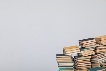 science learning library stack of books on white background