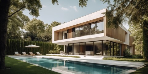 Contemporary Haven - A Modern House with a Stunning Pool. Gen AI