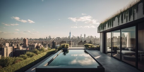 Skyline Oasis - A Luxurious Penthouse with a Pool Overlooking the Cityscape. Gen AI