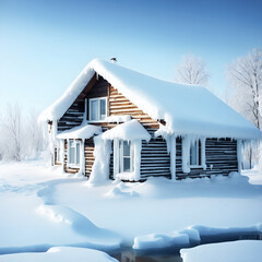 Snow covered house. Generative AI