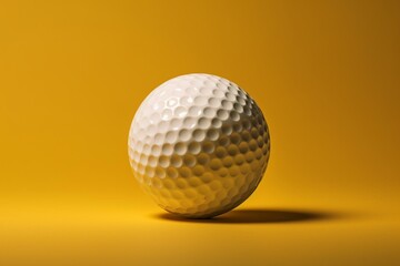 A white golf ball sits against a bright yellow studio backdrop. Generative AI