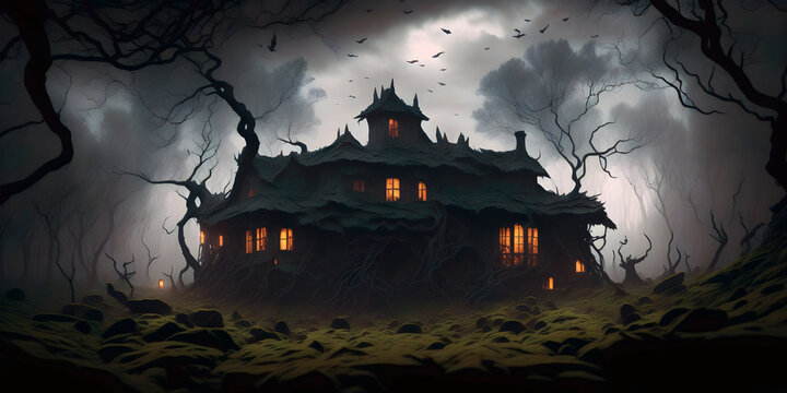 Landscape of old helloween house. Generative AI
