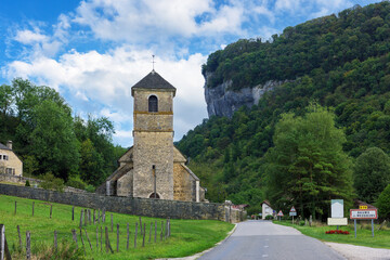 THE ABBEY of SAINT-PIERRE-DE-BEAUME GENTLEMEN in the small village of Beaume-le-Monsieur. Jura, France, Europe.