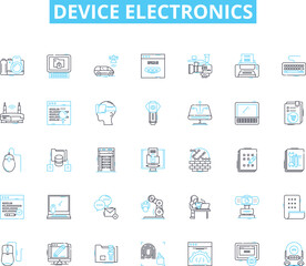 Device electronics linear icons set. Smartph, Tablet, Laptop, Computer, Monitor, Keyboard, Mouse line vector and concept signs. Printer,Headphs,Speaker outline illustrations © Nina
