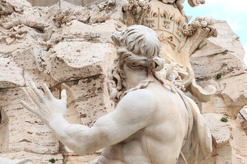 Fototapeta na wymiar Fountain of the Four Rivers Sculpted Detail in Rome, Italy