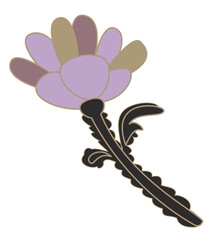 Blooming flower with buds and leaves, paisley