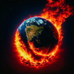 Planet Earth on fire. Generative AI
