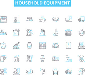 Household equipment linear icons set. Blender, Dishwasher, Refrigerator, Microwave, Toaster, Oven, Vacuum line vector and concept signs. Washer,Dryer,Iron outline illustrations
