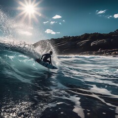 Man Catching Wave at Beach