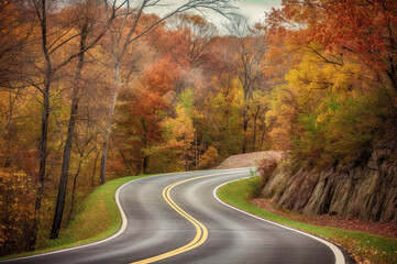 Fototapeta premium Autumn road created with Generative AI technology