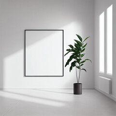 Mockup for paintings, posters with plant in the vase minimalistic style Generative AI