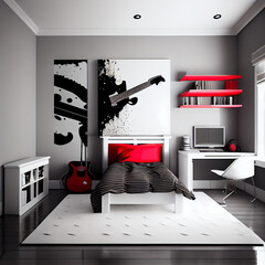 Minimalist 3D Render of Teen Bedroom