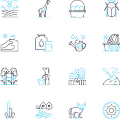 Horticulture linear icons set. Cultivation, Harvesting, Propagation, Soil, Planting, Irrigation, Gardening line vector and concept signs. Agriculture,Fertilizers,Landscaping outline illustrations