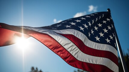 American flag on the flagpole waving in the air, generative ai
