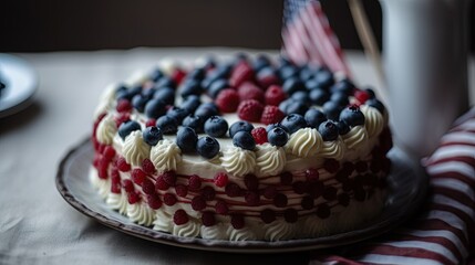 a close up of the USA independence day cake, generative ai