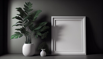 Monochrome Interior with Empty Square Frame Mockup generative AI