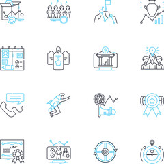 Product design linear icons set. Aesthetics, Ergonomics, Innovation, Functionality, Prototyping, Sketching, Form line vector and concept signs. Materiality,Usability,User-centered outline