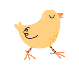 Yellow chick concept. Animal with feathers walks with its head up. Farming and agriculture. Biology and ornithology. Poster or banner for website. Cartoon flat vector illustration