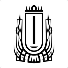 Tribal monogram design with letter I. Gothic emblem, knightly sign, vintage initial label template. Tattoo logo design.