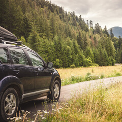 car for traveling with a mountain road