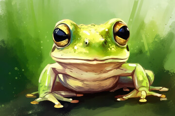 Hand painted image of a cute frog, generative AI