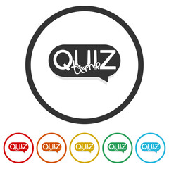Quiz speech bubble logo. Set icons in color circle buttons
