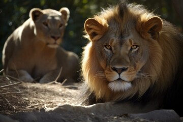 Fototapeta na wymiar lion and lioness , ai generated