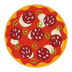 Pizza Diavola. Top view. Isolated on white background. Vector. 