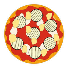 Pizza Parmigiana. Top view. Isolated on white background. Vector. 