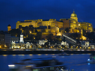 Budapest (Hungary). Night view of Buda Castle in the city of Budapest
