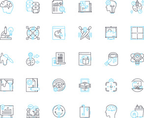 Creative writing linear icons set. Imagination, Inspiration, Expression, Prose, Verse, Editing, Metaphors line vector and concept signs. Fiction,Nonfiction,Poetry outline illustrations