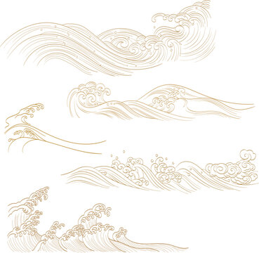 Abstract art background in vintage style. Chinese new year banner and card design. Hand drawn wave with Japanese pattern vector. Contemporary shapes in vintage style.
